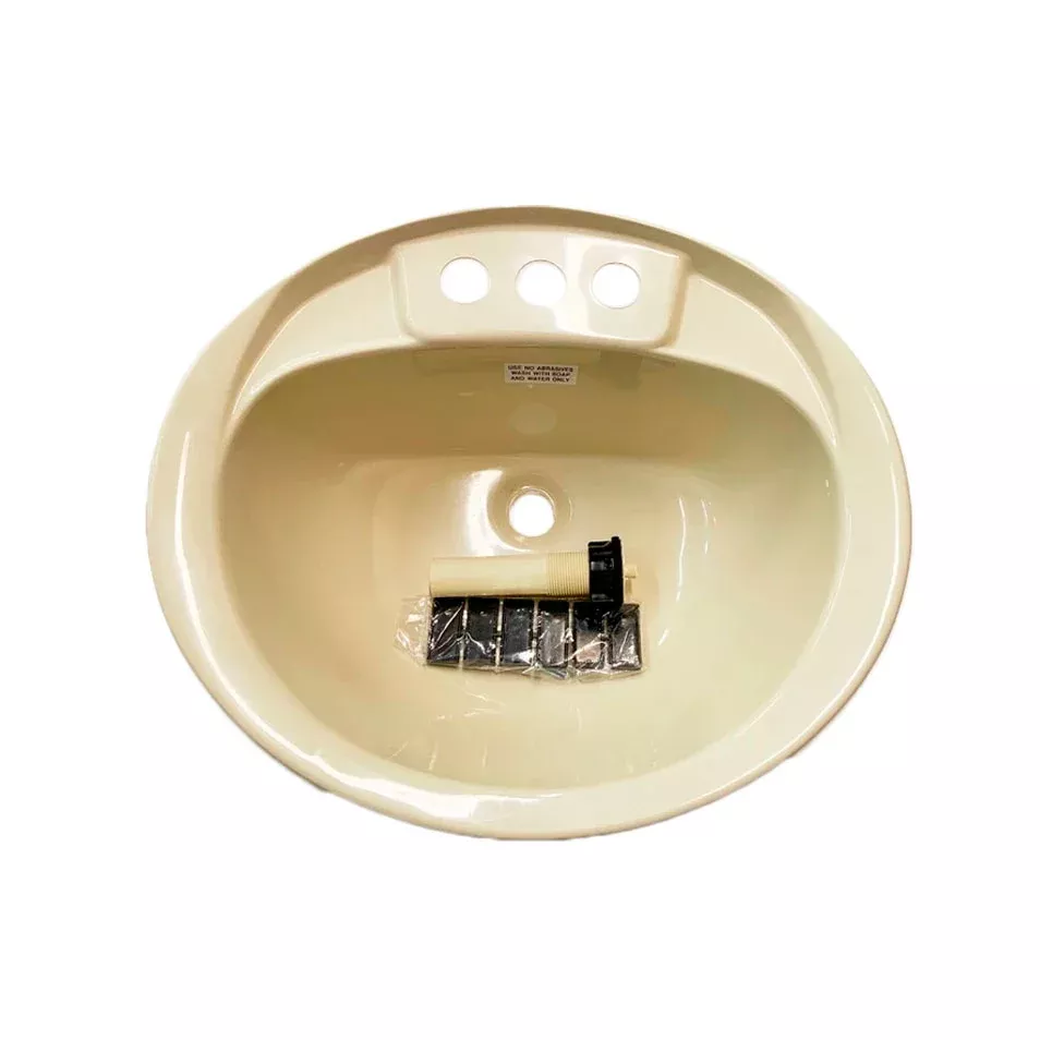 RV Camper Trailer Oval Bathroom Sink with Drain Stopper Lavatory Sink 20" x 17" - Parchment Beige